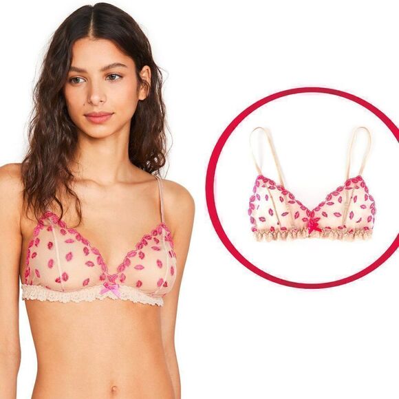 💋 NWT Hanky Panky Sheer Tulle Mesh Lips Kisses Mmmwah Bralette SIZE XS - Picture 1 of 16